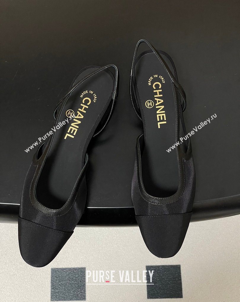 Chanel Mesh Grosgrain Slingbacks Flat Black 2026 G31319 0309 (MD-260309001)