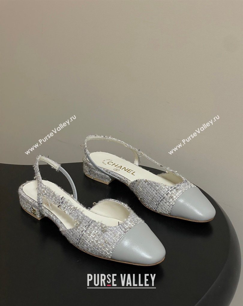 Chanel Tweed Lambskin Leather Slingbacks Flat Grey 2026 G31319 0309 (MD-260309048)