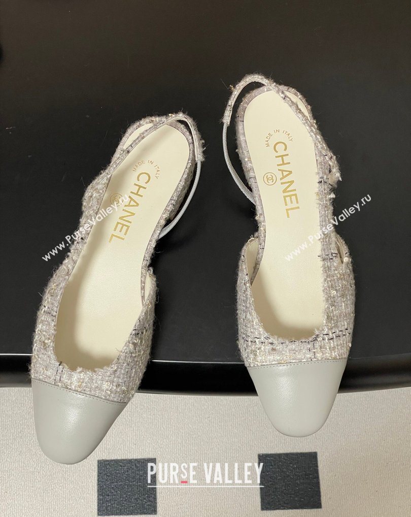 Chanel Tweed Lambskin Leather Slingbacks Flat Grey 2026 G31319 0309 (MD-260309048)