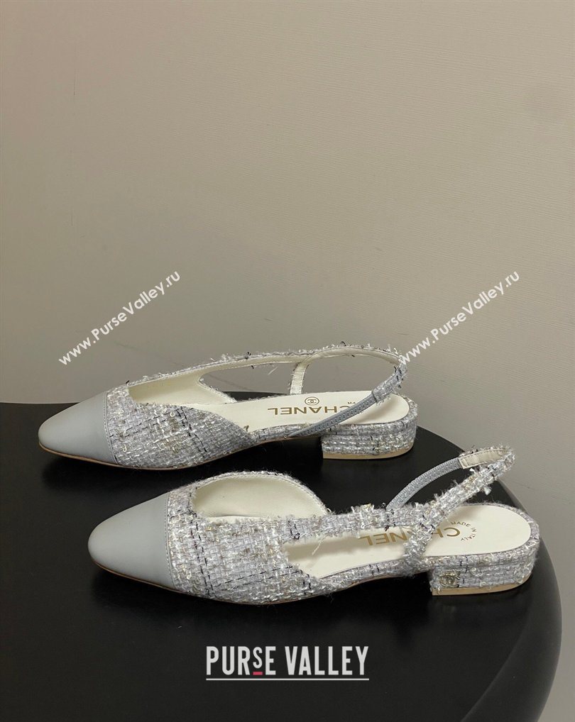 Chanel Tweed Lambskin Leather Slingbacks Flat Grey 2026 G31319 0309 (MD-260309048)