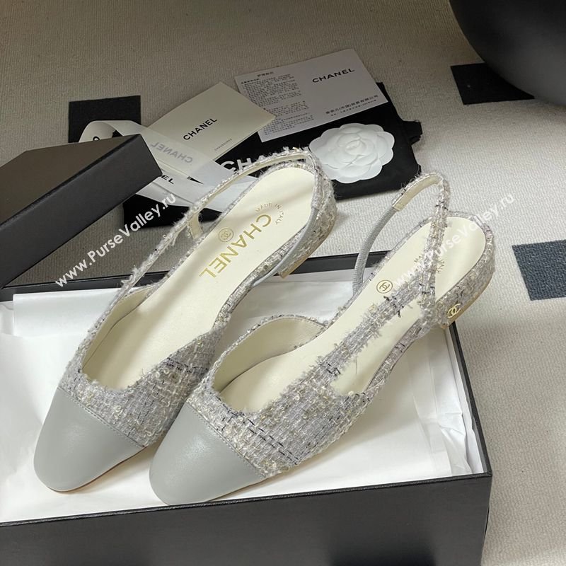 Chanel Tweed Lambskin Leather Slingbacks Flat Grey 2026 G31319 0309 (MD-260309048)