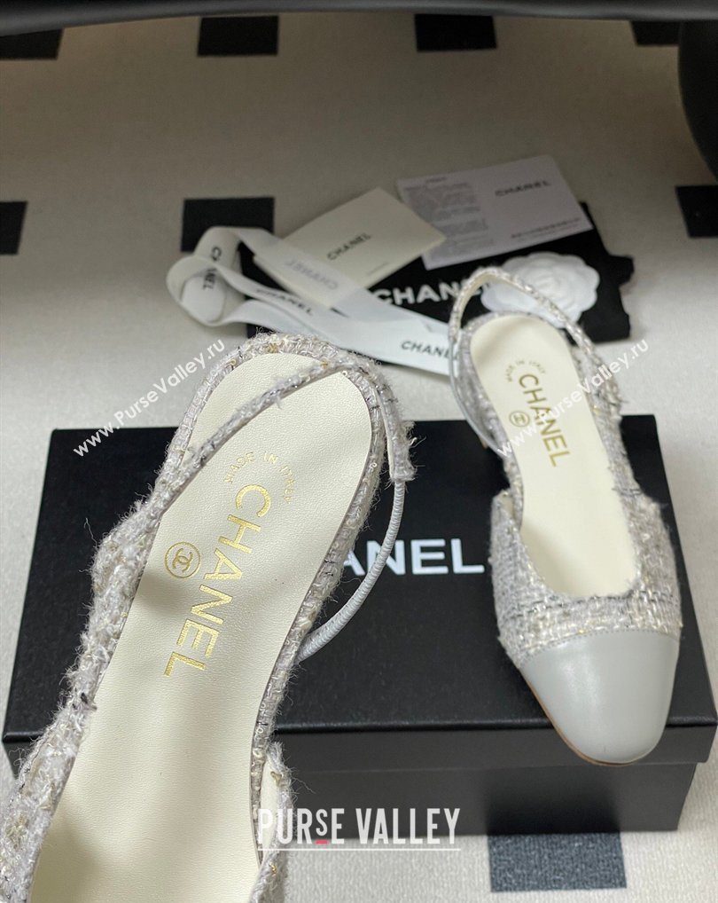 Chanel Tweed Lambskin Leather Slingbacks Flat Grey 2026 G31319 0309 (MD-260309048)