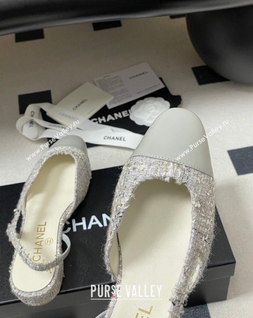 Chanel Tweed Lambskin Leather Slingbacks Flat Grey 2026 G31319 0309 (MD-260309048)