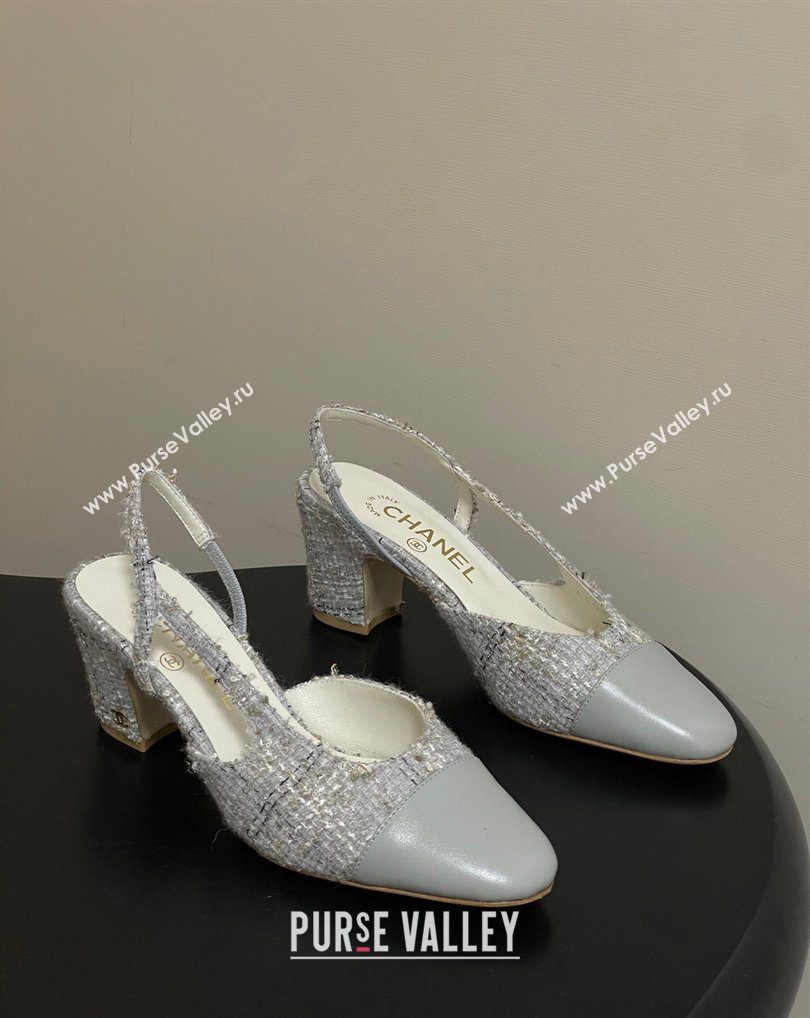 Chanel Camellia Tweed Lambskin Leather Slingbacks Pump 6.5cm Grey 2026 G31318 0309 (MD-260309052)