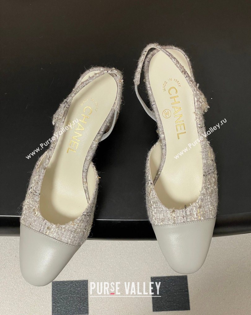 Chanel Camellia Tweed Lambskin Leather Slingbacks Pump 6.5cm Grey 2026 G31318 0309 (MD-260309052)