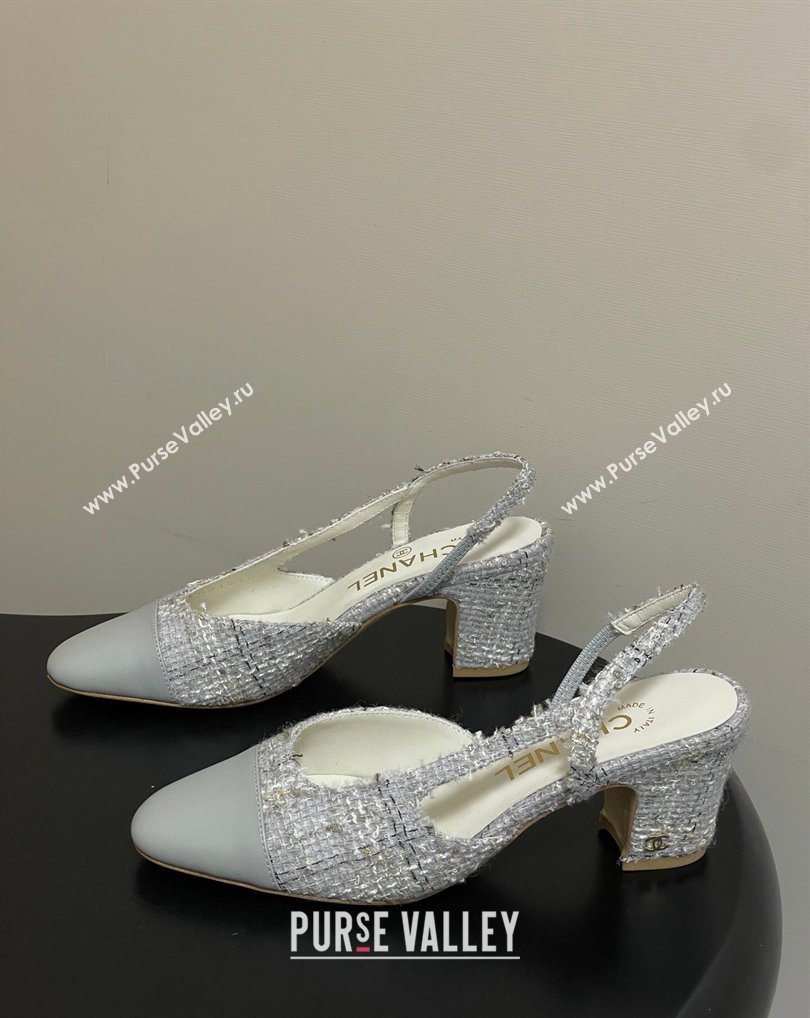 Chanel Camellia Tweed Lambskin Leather Slingbacks Pump 6.5cm Grey 2026 G31318 0309 (MD-260309052)