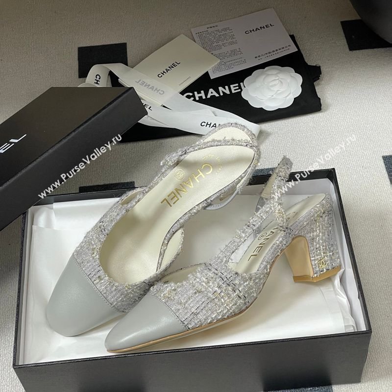 Chanel Camellia Tweed Lambskin Leather Slingbacks Pump 6.5cm Grey 2026 G31318 0309 (MD-260309052)