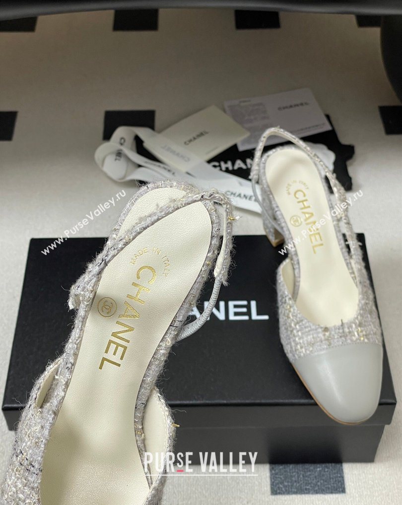 Chanel Camellia Tweed Lambskin Leather Slingbacks Pump 6.5cm Grey 2026 G31318 0309 (MD-260309052)