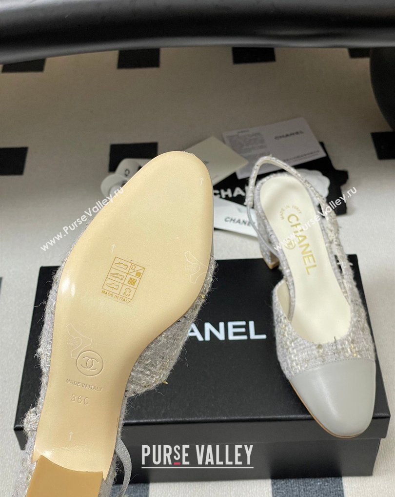 Chanel Camellia Tweed Lambskin Leather Slingbacks Pump 6.5cm Grey 2026 G31318 0309 (MD-260309052)