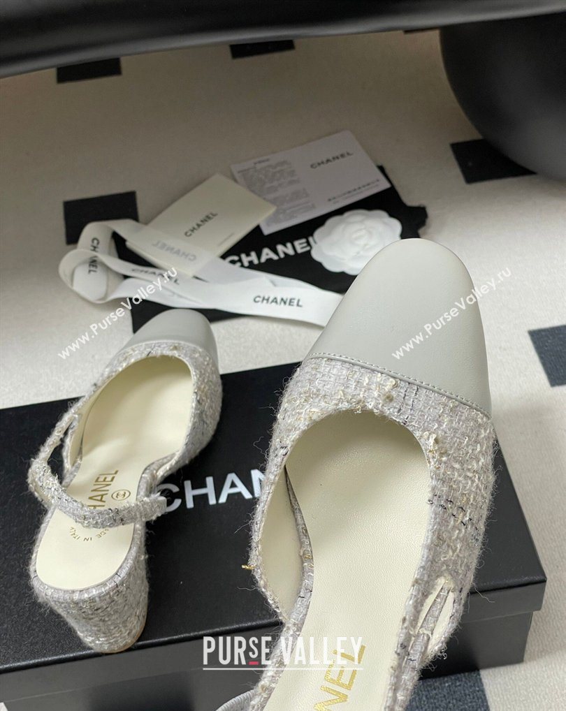 Chanel Camellia Tweed Lambskin Leather Slingbacks Pump 6.5cm Grey 2026 G31318 0309 (MD-260309052)