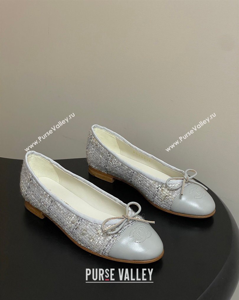 Chanel Tweed Lambskin Leather Ballet Flats with Bow Grey 2026 G02819 0309 (MD-260309044)