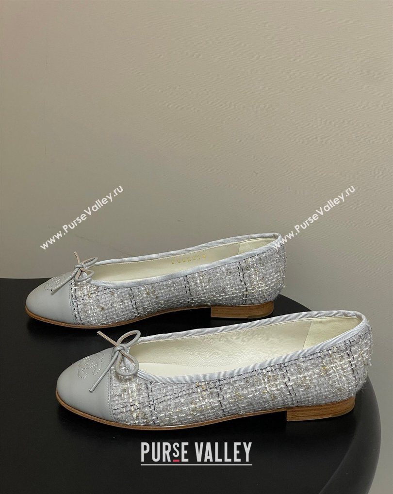 Chanel Tweed Lambskin Leather Ballet Flats with Bow Grey 2026 G02819 0309 (MD-260309044)