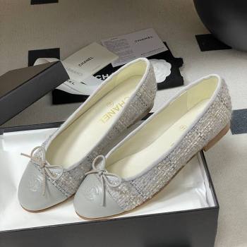 Chanel Tweed Lambskin Leather Ballet Flats with Bow Grey 2026 G02819 0309 (MD-260309044)