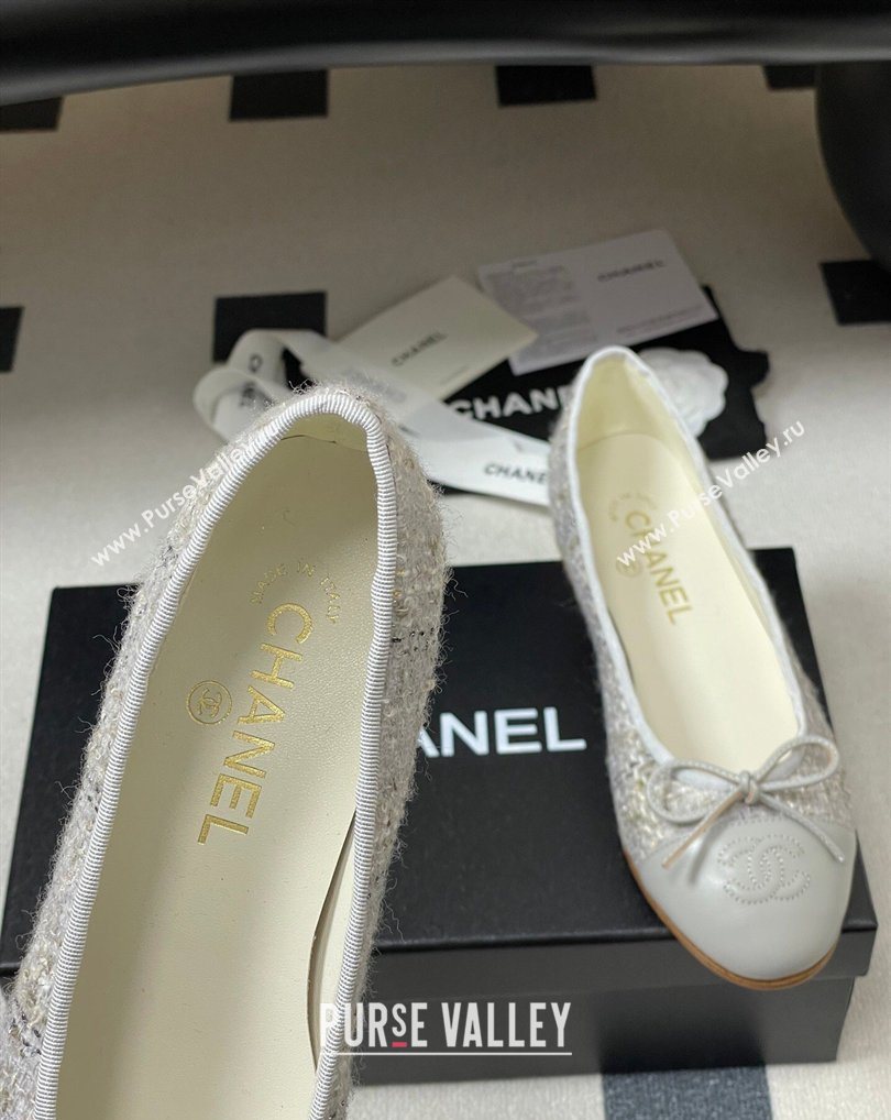 Chanel Tweed Lambskin Leather Ballet Flats with Bow Grey 2026 G02819 0309 (MD-260309044)
