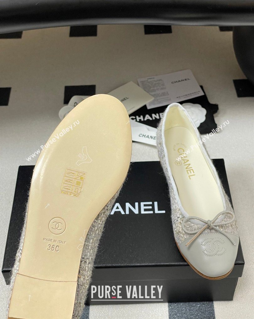 Chanel Tweed Lambskin Leather Ballet Flats with Bow Grey 2026 G02819 0309 (MD-260309044)