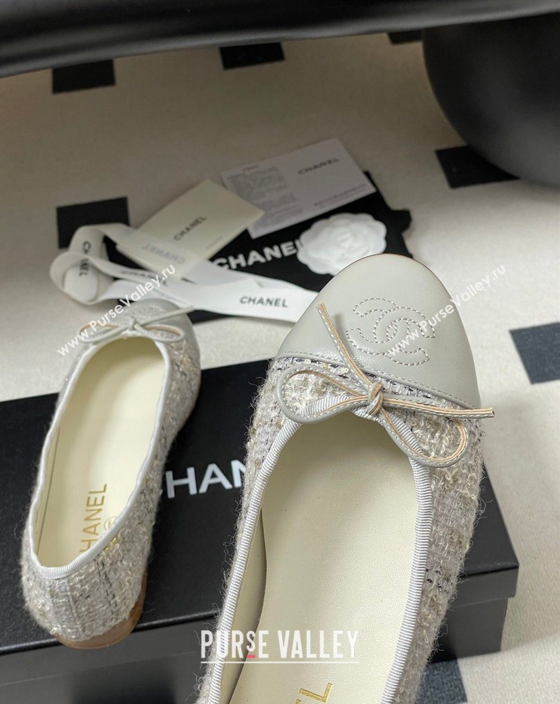 Chanel Tweed Lambskin Leather Ballet Flats with Bow Grey 2026 G02819 0309 (MD-260309044)