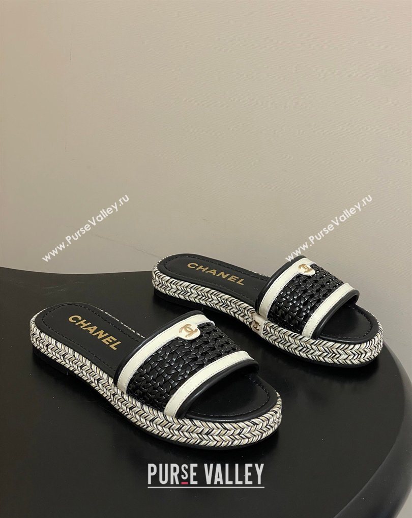 Chanel Braided Calfskin Leather Flat Slides Sandal Black 2026 CH030901 (MD-260309055)