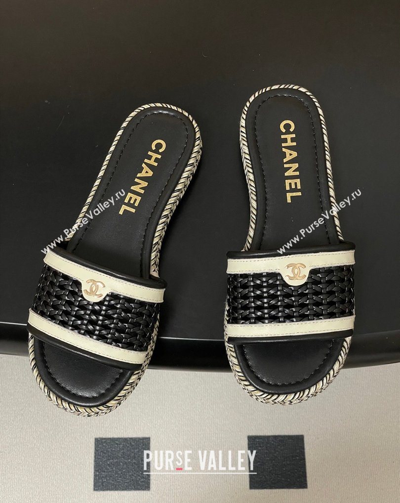 Chanel Braided Calfskin Leather Flat Slides Sandal Black 2026 CH030901 (MD-260309055)