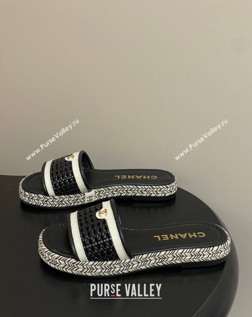 Chanel Braided Calfskin Leather Flat Slides Sandal Black 2026 CH030901 (MD-260309055)