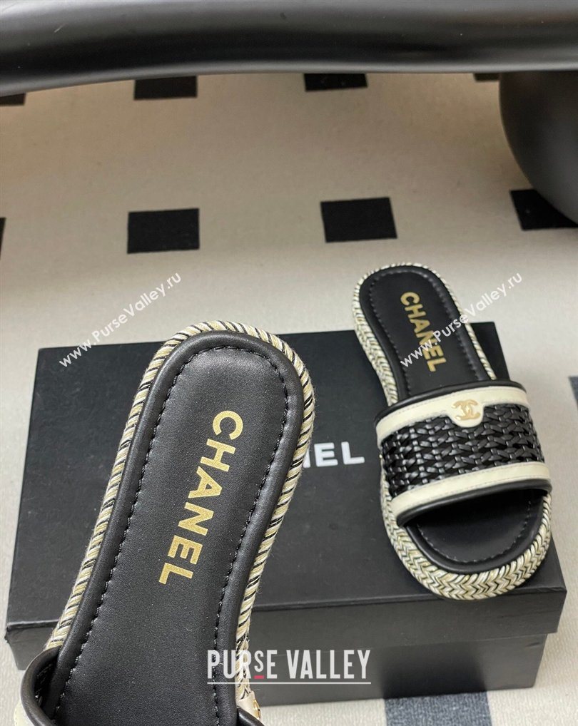 Chanel Braided Calfskin Leather Flat Slides Sandal Black 2026 CH030901 (MD-260309055)