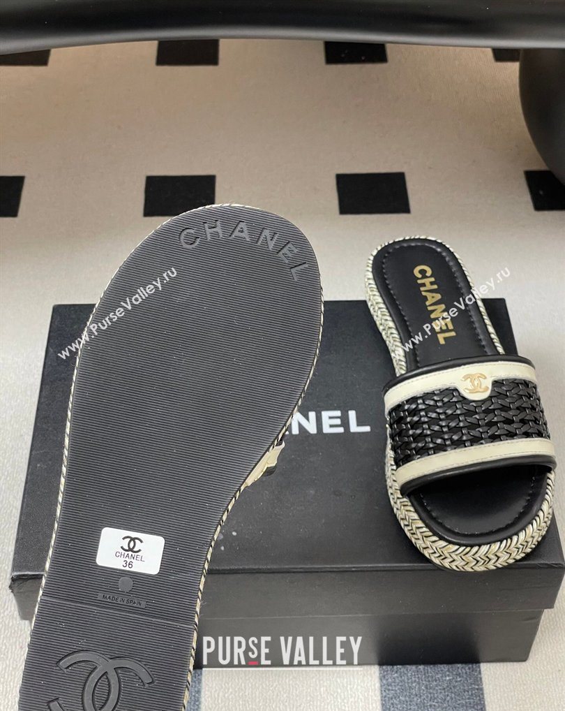 Chanel Braided Calfskin Leather Flat Slides Sandal Black 2026 CH030901 (MD-260309055)