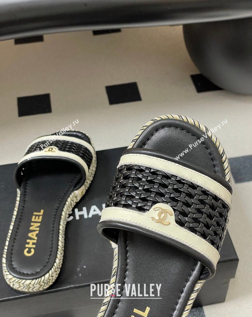 Chanel Braided Calfskin Leather Flat Slides Sandal Black 2026 CH030901 (MD-260309055)