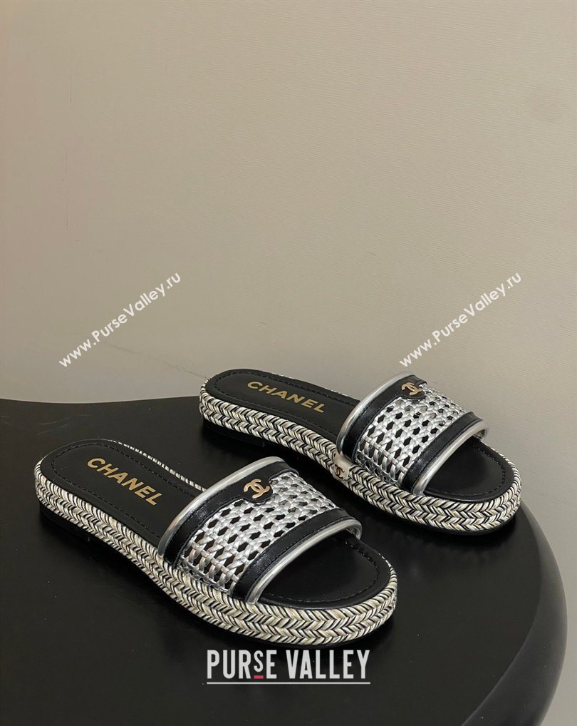 Chanel Braided Calfskin Leather Flat Slides Sandal Silver 2026 CH030901 (MD-260309056)