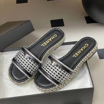 Chanel Braided Calfskin Leather Flat Slides Sandal Silver 2026 CH030901 (MD-260309056)