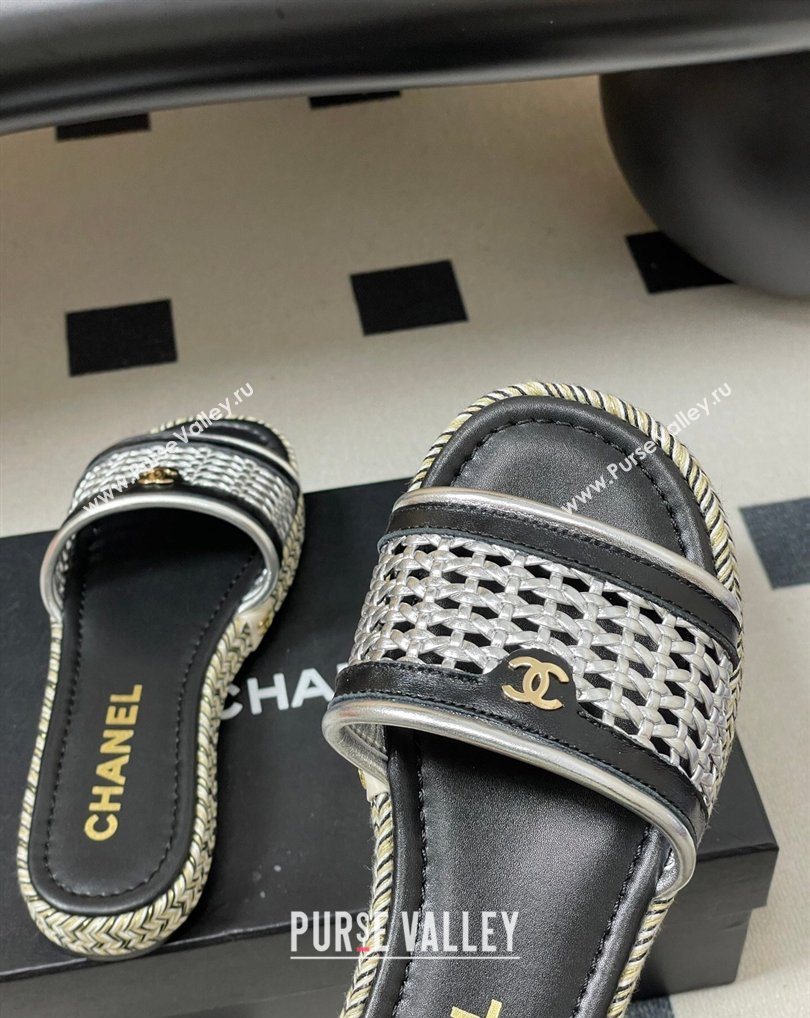 Chanel Braided Calfskin Leather Flat Slides Sandal Silver 2026 CH030901 (MD-260309056)