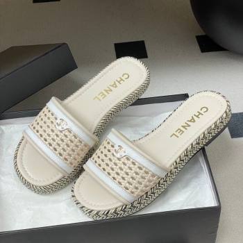 Chanel Braided Calfskin Leather Flat Slides Sandal Beige/White 2026 CH030901 (MD-260309057)
