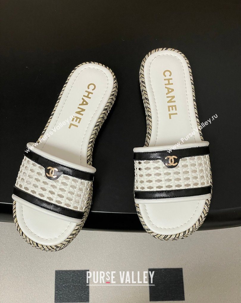 Chanel Braided Calfskin Leather Flat Slides Sandal White2 2026 CH030901 (MD-260309058)
