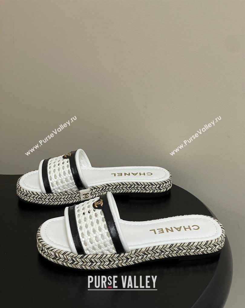 Chanel Braided Calfskin Leather Flat Slides Sandal White2 2026 CH030901 (MD-260309058)