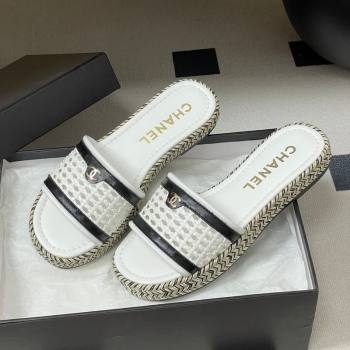Chanel Braided Calfskin Leather Flat Slides Sandal White2 2026 CH030901 (MD-260309058)