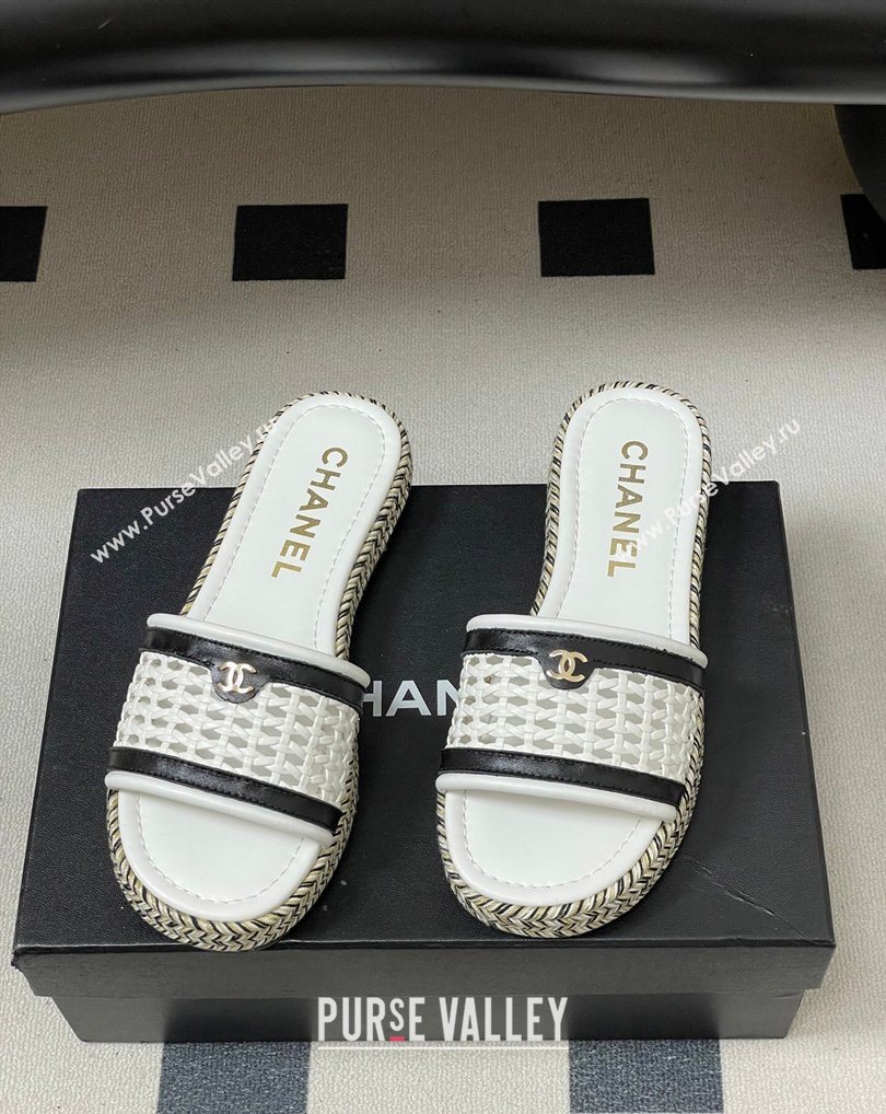 Chanel Braided Calfskin Leather Flat Slides Sandal White2 2026 CH030901 (MD-260309058)