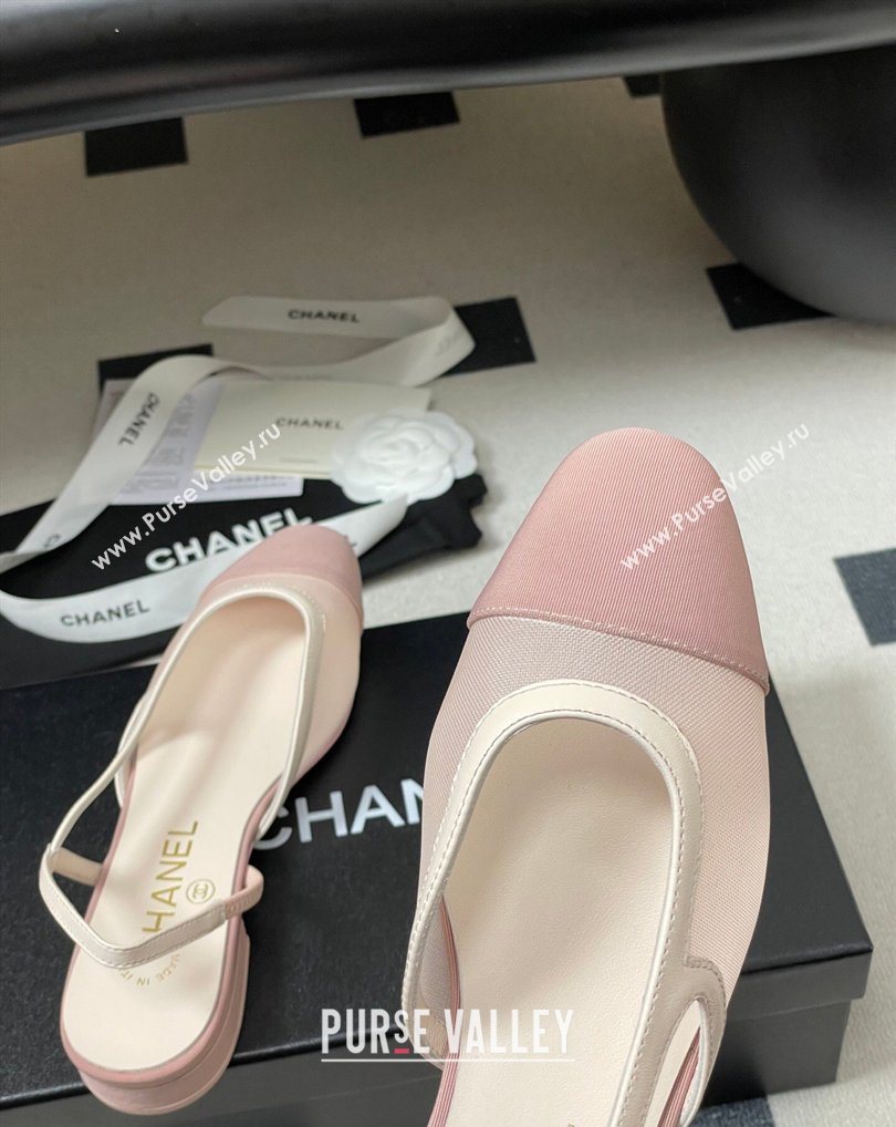 Chanel Mesh Grosgrain Slingbacks Flat Light Pink 2026 G31319 0309 (MD-260309004)