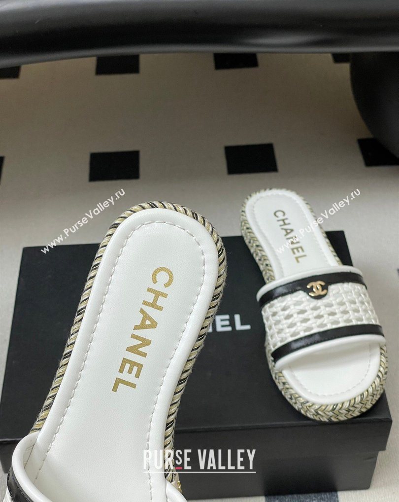 Chanel Braided Calfskin Leather Flat Slides Sandal White2 2026 CH030901 (MD-260309058)