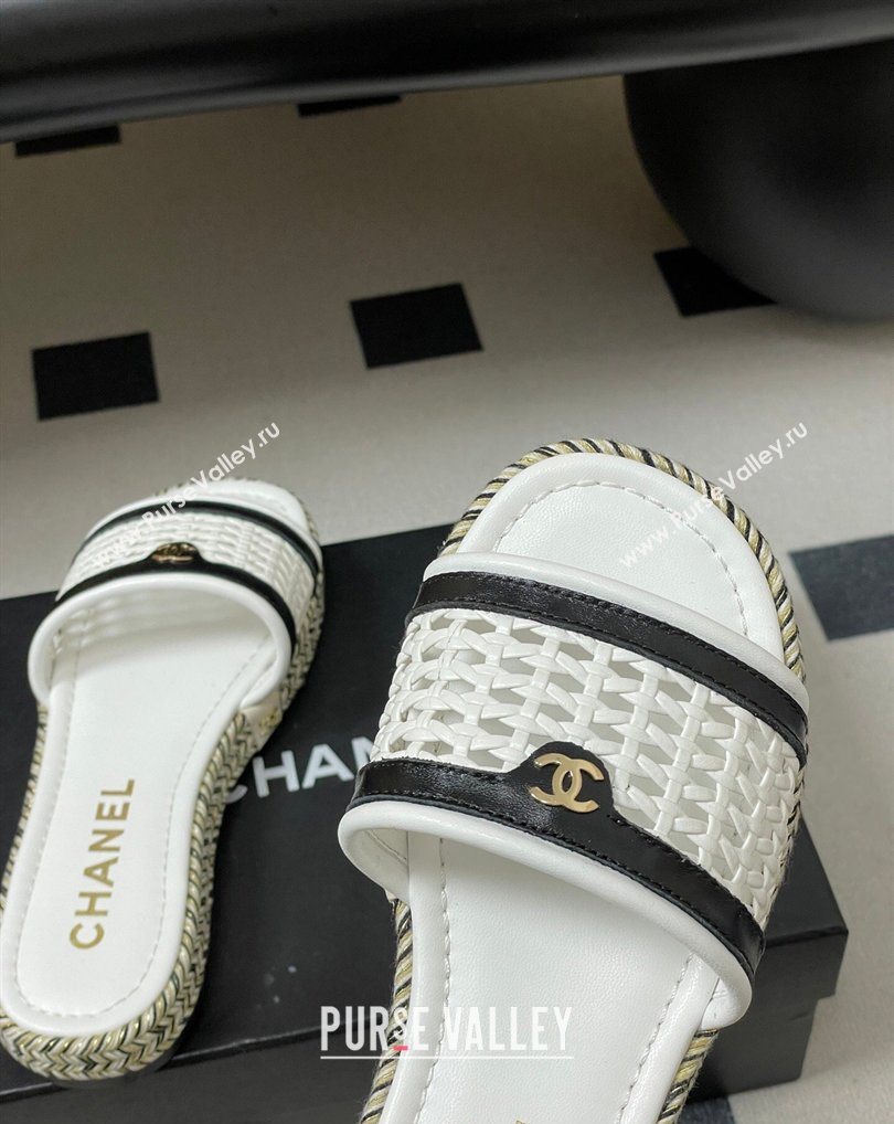 Chanel Braided Calfskin Leather Flat Slides Sandal White2 2026 CH030901 (MD-260309058)