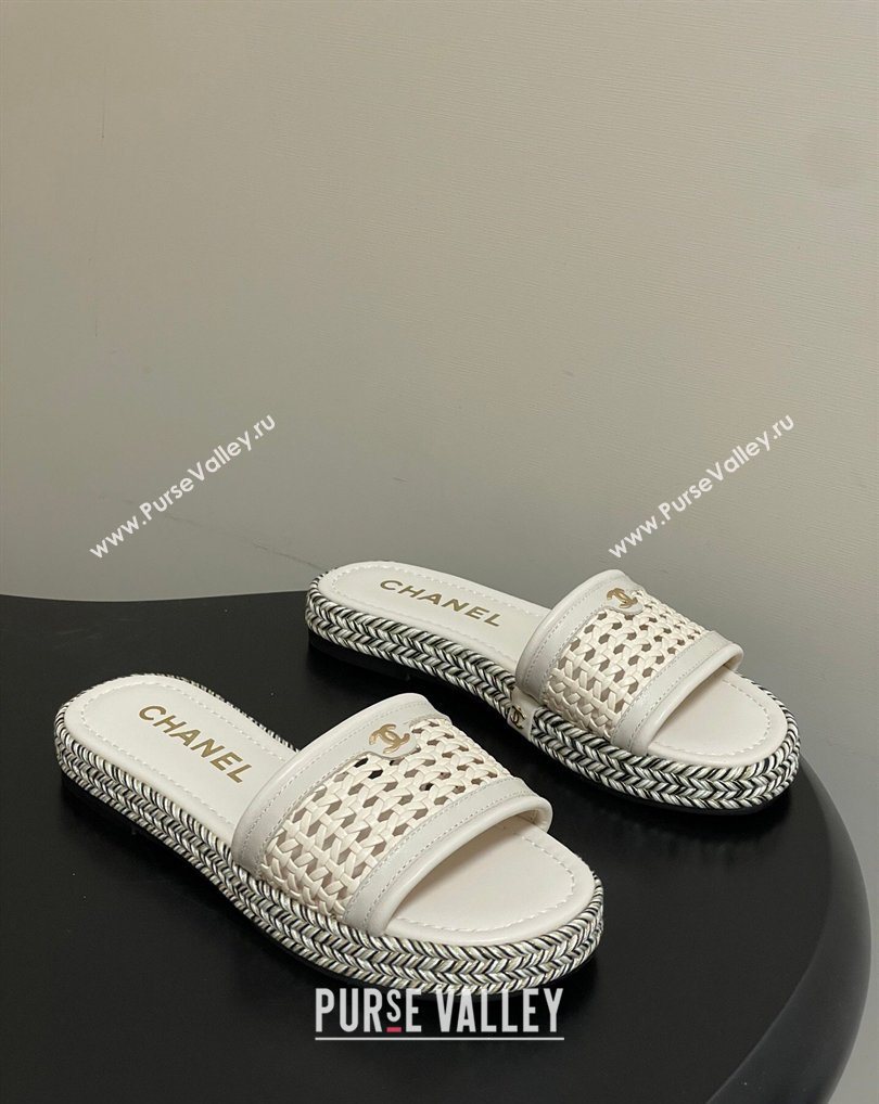 Chanel Braided Calfskin Leather Flat Slides Sandal Light Beige 2026 CH030901 (MD-260309059)