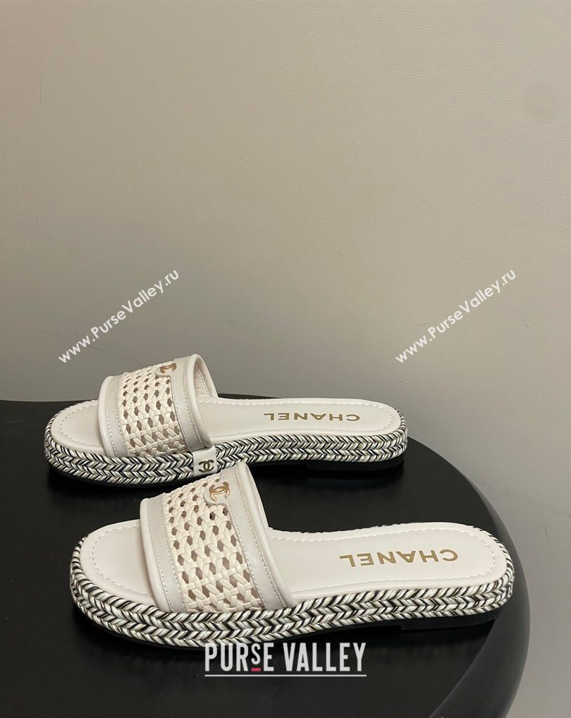 Chanel Braided Calfskin Leather Flat Slides Sandal Light Beige 2026 CH030901 (MD-260309059)