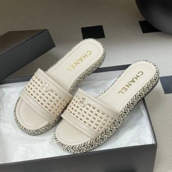Chanel Braided Calfskin Leather Flat Slides Sandal Light Beige 2026 CH030901 (MD-260309059)