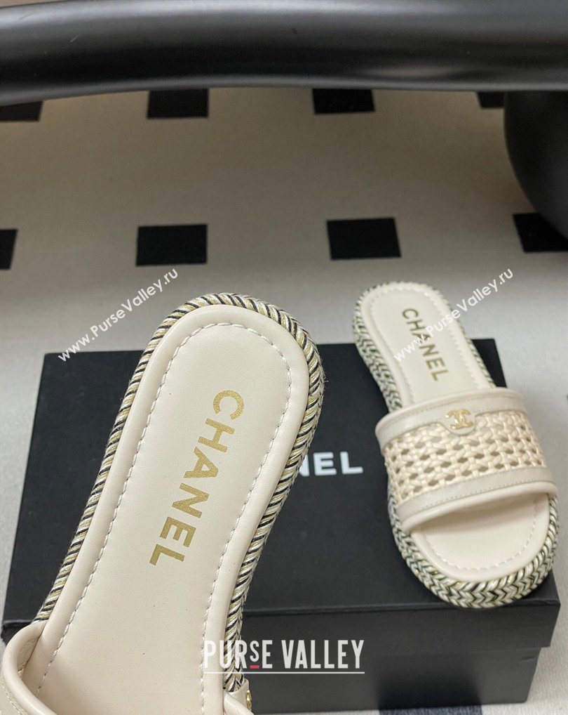 Chanel Braided Calfskin Leather Flat Slides Sandal Light Beige 2026 CH030901 (MD-260309059)