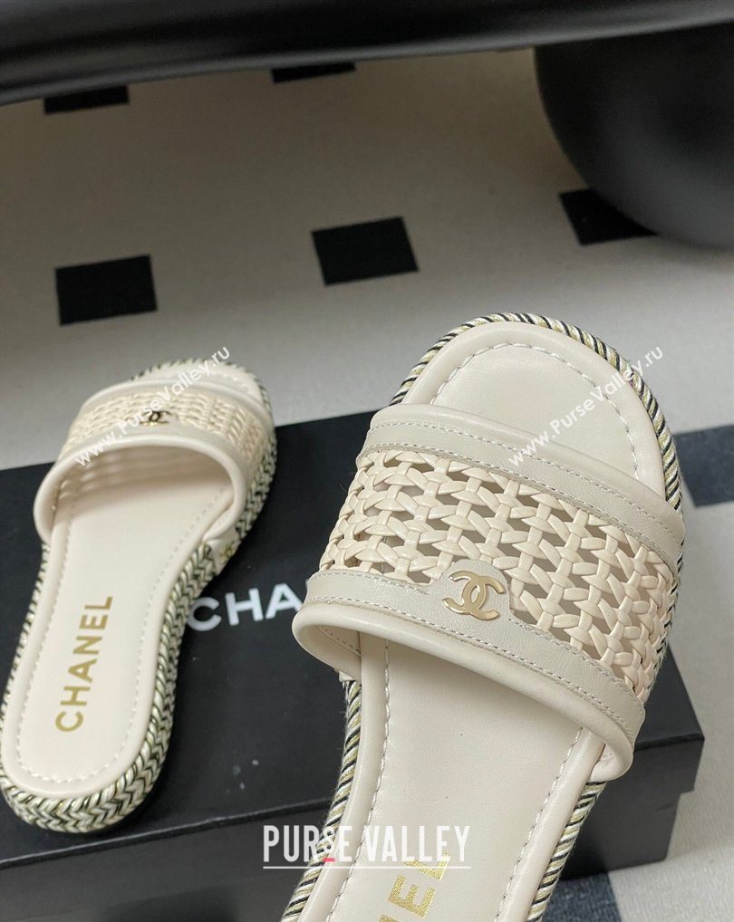 Chanel Braided Calfskin Leather Flat Slides Sandal Light Beige 2026 CH030901 (MD-260309059)