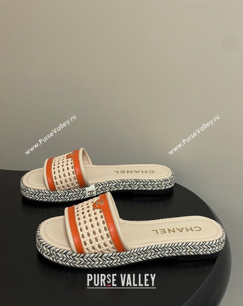 Chanel Braided Calfskin Leather Flat Slides Sandal Beige/Orange 2026 CH030901 (MD-260309060)