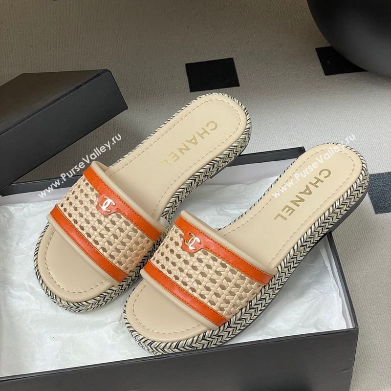 Chanel Braided Calfskin Leather Flat Slides Sandal Beige/Orange 2026 CH030901 (MD-260309060)