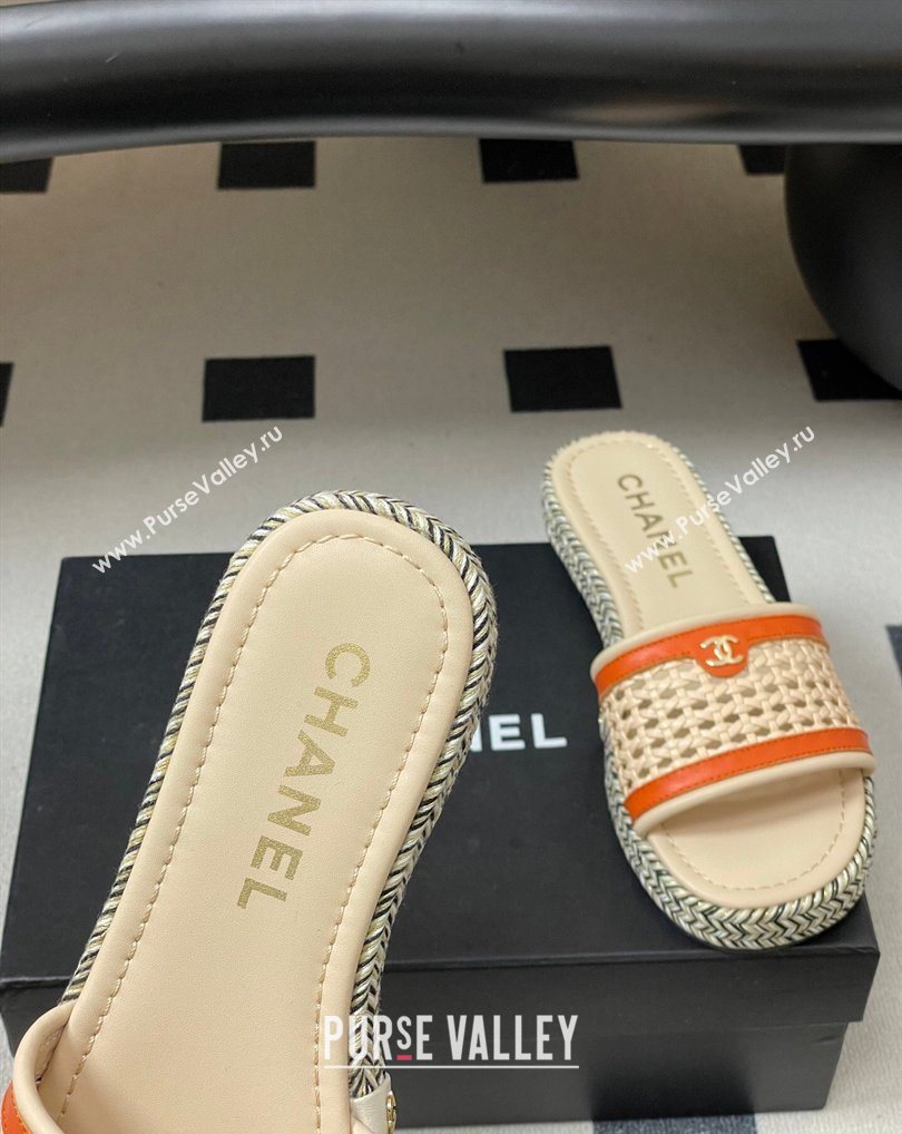 Chanel Braided Calfskin Leather Flat Slides Sandal Beige/Orange 2026 CH030901 (MD-260309060)
