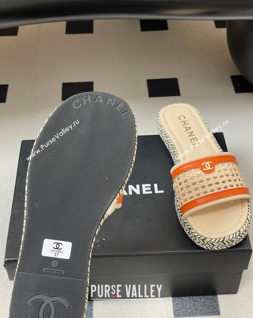 Chanel Braided Calfskin Leather Flat Slides Sandal Beige/Orange 2026 CH030901 (MD-260309060)