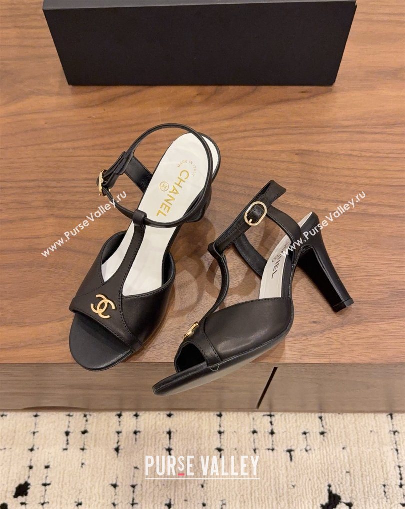 Chanel Calfskin Leather Heel Sandals with T Strap Black 2026 G47030 (MD-260309065)