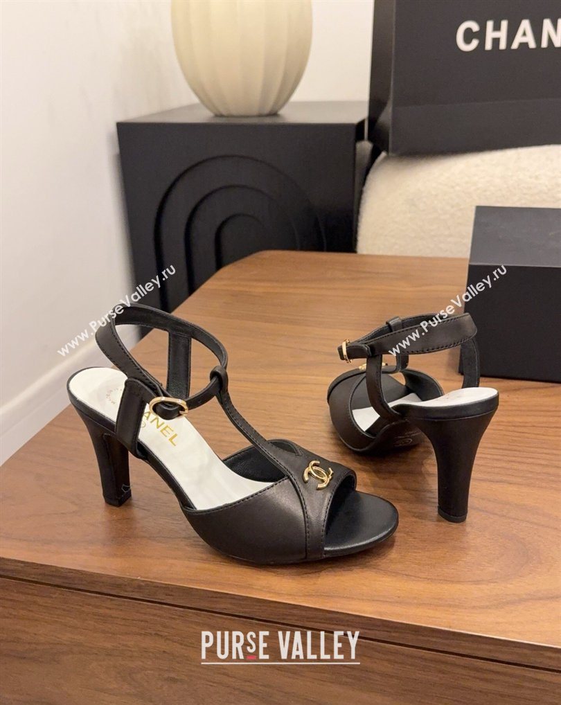 Chanel Calfskin Leather Heel Sandals with T Strap Black 2026 G47030 (MD-260309065)