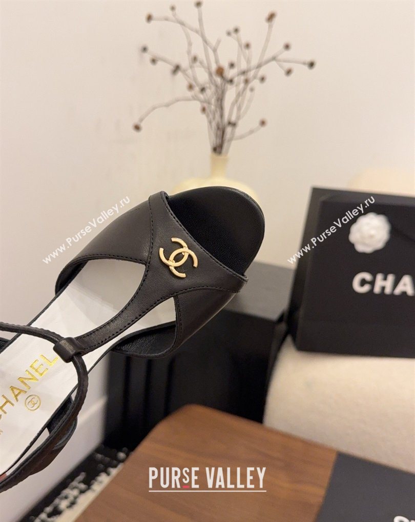 Chanel Calfskin Leather Heel Sandals with T Strap Black 2026 G47030 (MD-260309065)