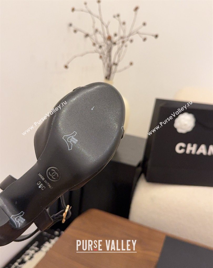 Chanel Calfskin Leather Heel Sandals with T Strap Black 2026 G47030 (MD-260309065)
